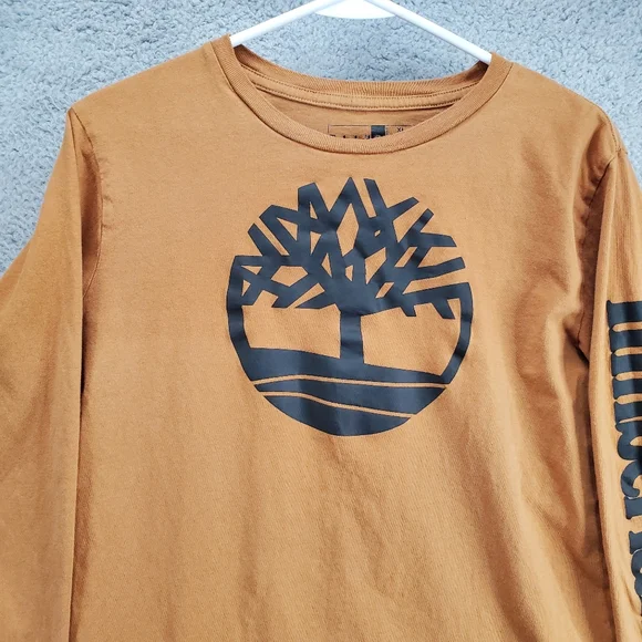 Timberland Long Sleeve T Shirt Boys XL Logo Graphic Print Tan - Picture 3 of 11